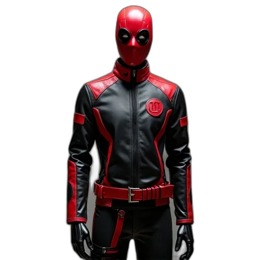 jacket, concept art, comic book art, 3d render, red, mannequin, dressed, black transparent PNG cut-out