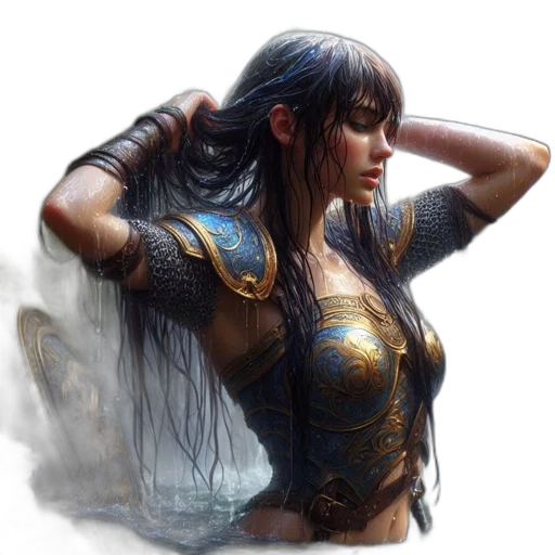 fantasy art, concept art, photorealistic, comic book art, golden, female, warrior, mystical transparent PNG cut-out