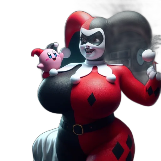 concept art, comic book art, 3d render, fantasy art, harley, quinn, stands, dimly transparent PNG cut-out