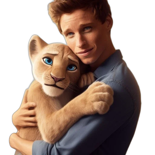 animal, photorealistic, cartoon, concept art, fantasy art, young, man, holds transparent PNG cut-out