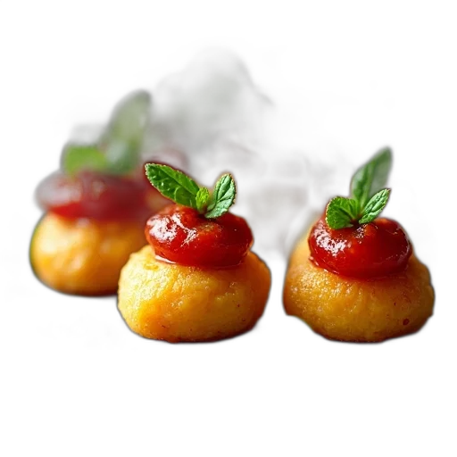 food, photorealistic, close-up, view, plate, several, small, round transparent PNG cut-out