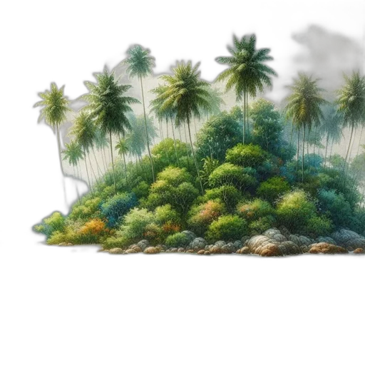tree, umbrella, hat, hair, 3d render, concept art, photorealistic, watercolor transparent PNG cut-out