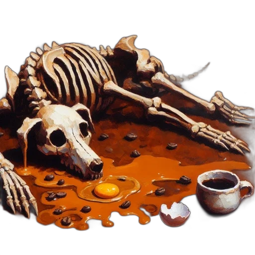 food, animal, photorealistic, oil painting, concept art, macabre, tableau, skeletal transparent PNG cut-out