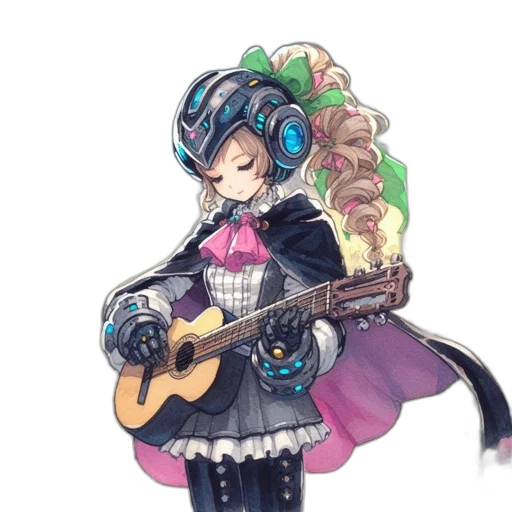weapon, staff, hat, jacket, concept art, watercolor, pixel art, vaporwave transparent PNG cut-out