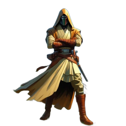 mask, staff, jacket, sword, concept art, fantasy art, 3d render, pixel art transparent PNG cut-out