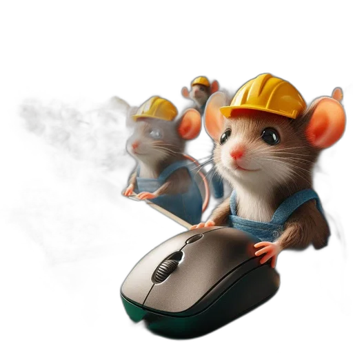 concept art, 3d render, photorealistic, anthropomorphic, mice, overalls, hardhats, work transparent PNG cut-out