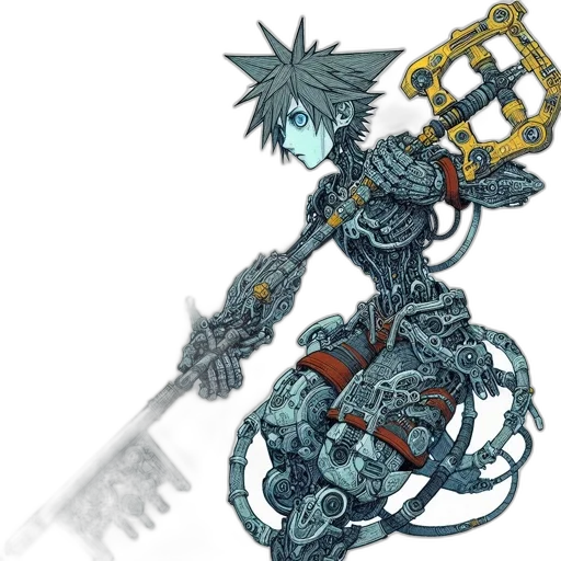 weapon, sword, robot, staff, concept art, fantasy art, cyberpunk, pixel art transparent PNG cut-out
