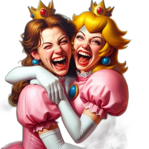 crown, concept art, photorealistic, two, princess, characters, wearing, pink transparent PNG cut-out
