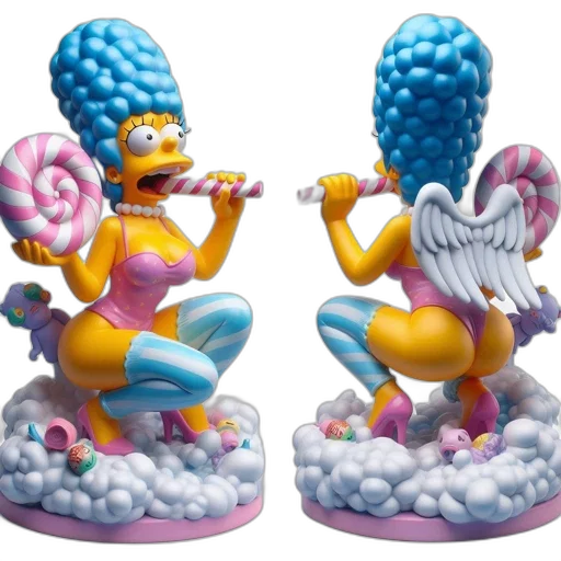 3d render, concept art, vaporwave, artistic, rendition, marge, simpson, sits transparent PNG cut-out