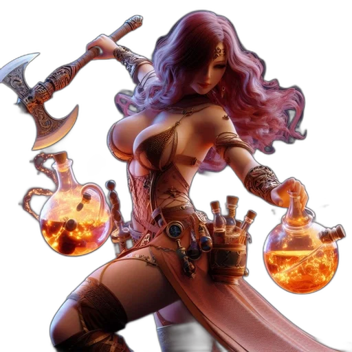 weapon, fantasy art, concept art, comic book art, 3d render, fire, armored, ornately transparent PNG cut-out
