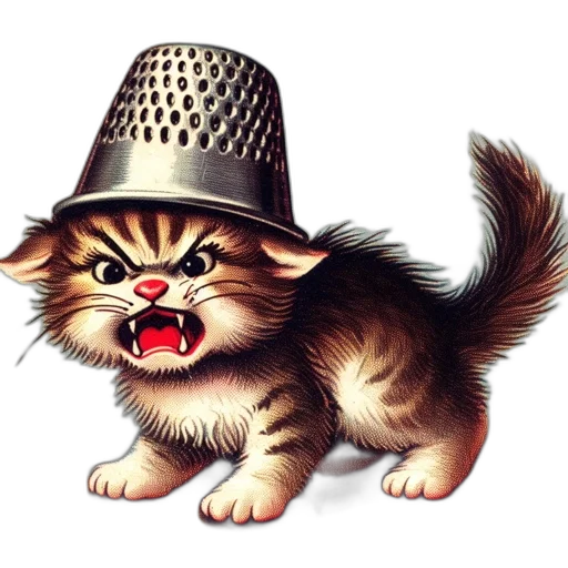 hat, staff, animal, photorealistic, concept art, illustrated, kitten, wears transparent PNG cut-out