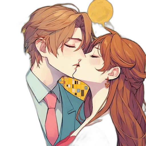 anime, cartoon, watercolor, pixel art, golden, two, animated, characters transparent PNG cut-out