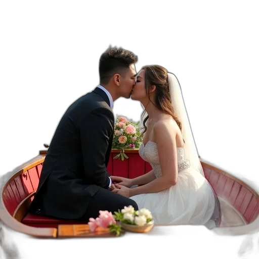 dress, photorealistic, 3d render, couple, kissing, inside, small, boat transparent PNG cut-out