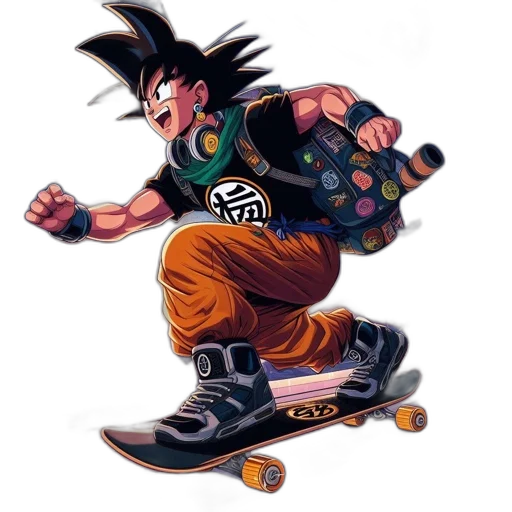 concept art, cartoon, anime, comic book art, animated, figure, rides, skateboard transparent PNG cut-out