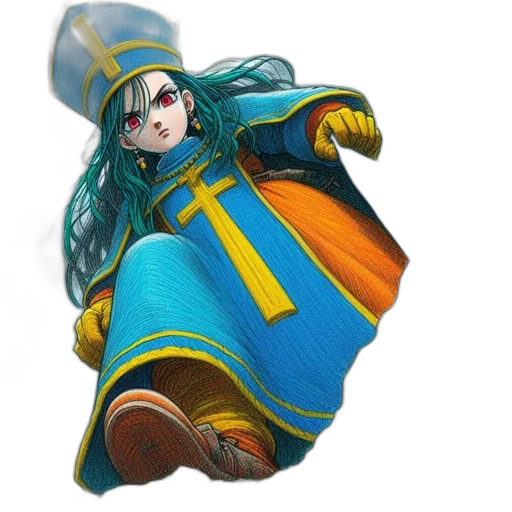 jacket, dress, weapon, staff, concept art, fantasy art, 3d render, anime transparent PNG cut-out