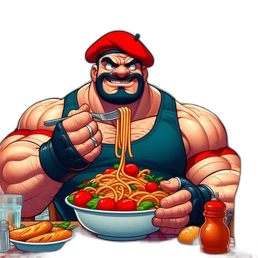 food, robot, pixel art, concept art, comic book art, cartoon, muscular, man transparent PNG cut-out