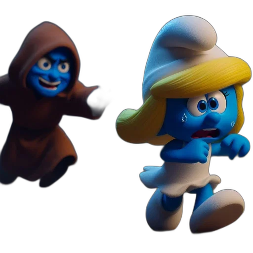 concept art, 3d render, blue, two, smurfs, male, brown, robe transparent PNG cut-out
