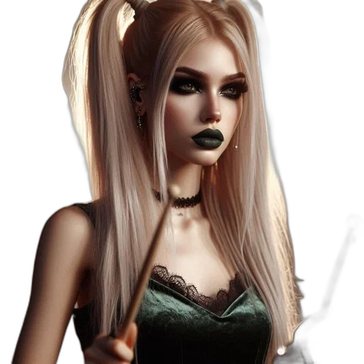 hair, jewelry, staff, fantasy art, photorealistic, concept art, 3d render, dark transparent PNG cut-out