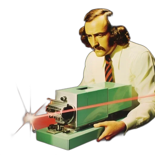 robot, staff, weapon, hair, vaporwave, cyberpunk, man, mustache transparent PNG cut-out