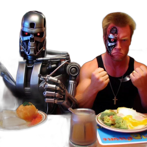 robot, food, outer space, inside, diner, lifelike, robotic, figure transparent PNG cut-out