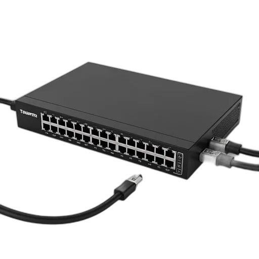 crown, black, network, switch, multiple, ports, placed, white transparent PNG cut-out