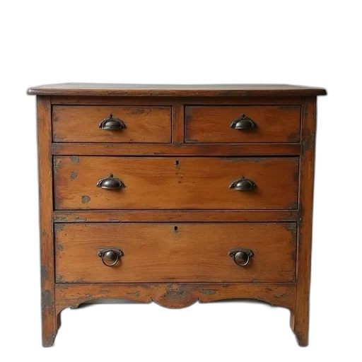 furniture, crown, vintage, wooden, dresser, weathered, finish, visible transparent PNG cut-out
