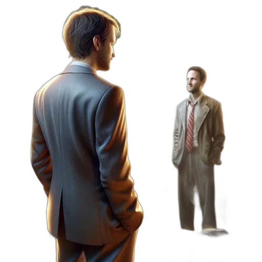 jacket, face, robot, staff, concept art, 3d render, photorealistic, pixel art transparent PNG cut-out