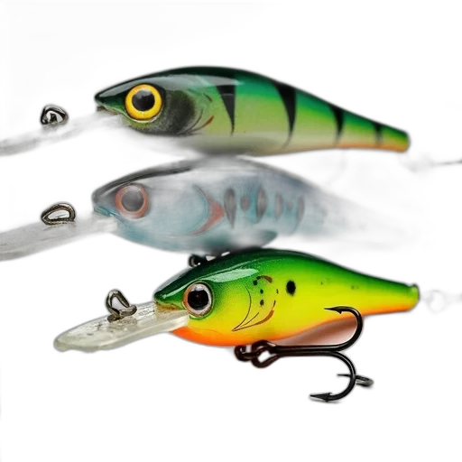 first, image, shows, collection, four, fishing, lures, different transparent PNG cut-out