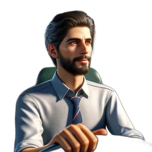 staff, face, jacket, 3d render, concept art, cartoon, photorealistic, individual transparent PNG cut-out