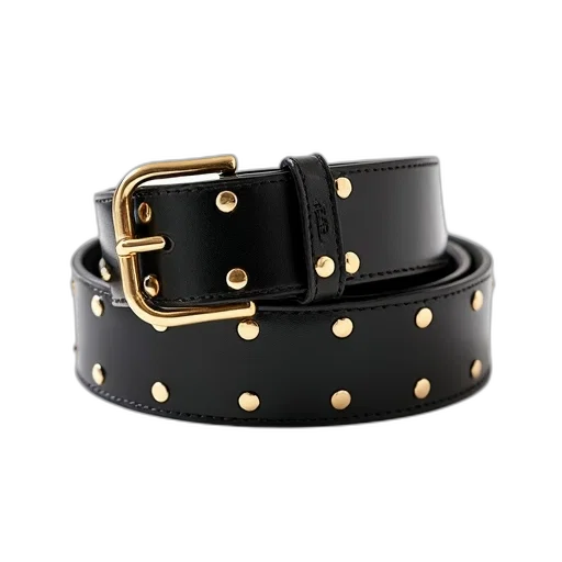 jewelry, crown, black, leather, belt, gold-tone, buckle, studs transparent PNG cut-out