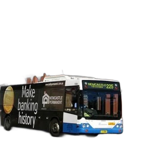 3d render, concept art, bus, advertisement, newcastle, permanent, driving, down transparent PNG cut-out