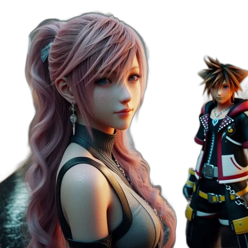 concept art, 3d render, fantasy art, anime, two, animated, characters, one transparent PNG cut-out