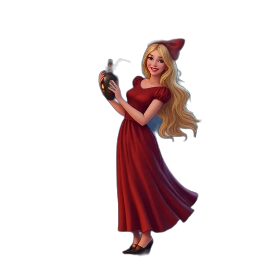 dress, staff, 3d render, concept art, fantasy art, cartoon, fire, disney transparent PNG cut-out