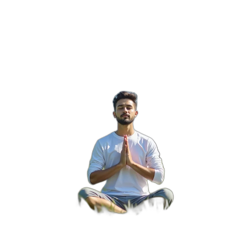 pixel art, 3d render, concept art, person, sitting, cross-legged, grassy, field transparent PNG cut-out