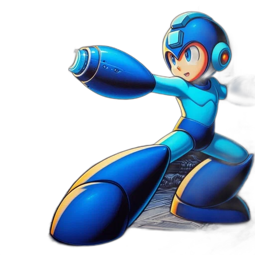 robot, staff, weapon, concept art, 3d render, comic book art, pixel art, blue transparent PNG cut-out