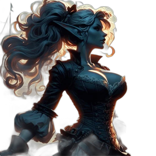 dress, hair, fantasy art, concept art, comic book art, pixel art, dark, blue transparent PNG cut-out