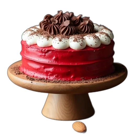 food, hat, crown, 3d render, photorealistic, red, velvet, cake transparent PNG cut-out