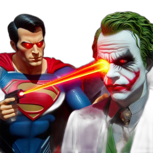 comic book art, concept art, 3d render, superman, joker, face, off, pointing transparent PNG cut-out