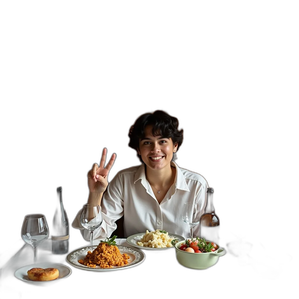 food, staff, person, sitting, dining, table, wooden, wall transparent PNG cut-out