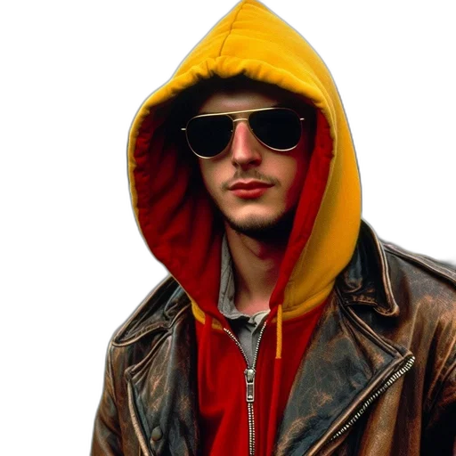 jacket, face, photorealistic, 3d render, cyberpunk, concept art, bearded, man transparent PNG cut-out