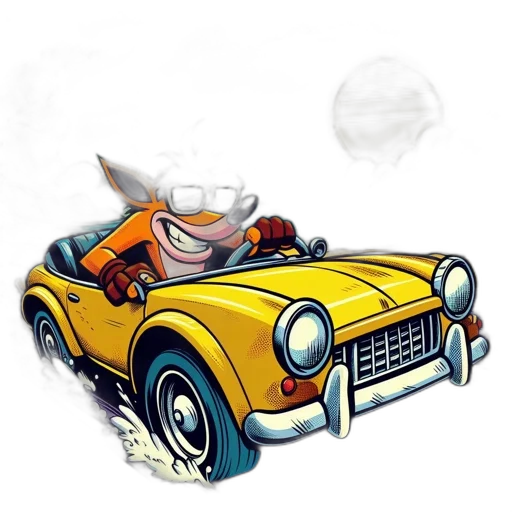 car, concept art, cartoon, 3d render, comic book art, fox, sunglasses, drives transparent PNG cut-out