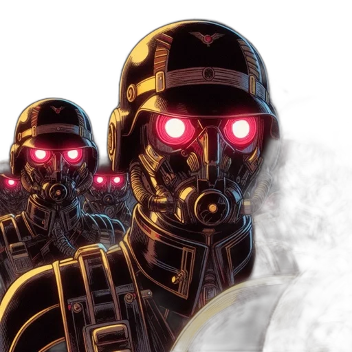 robot, comic book art, concept art, cyberpunk, array, robotic, figures, glowing transparent PNG cut-out