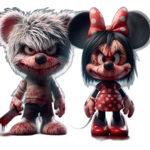concept art, 3d render, two, characters, menacing, furry, figure, minnie transparent PNG cut-out