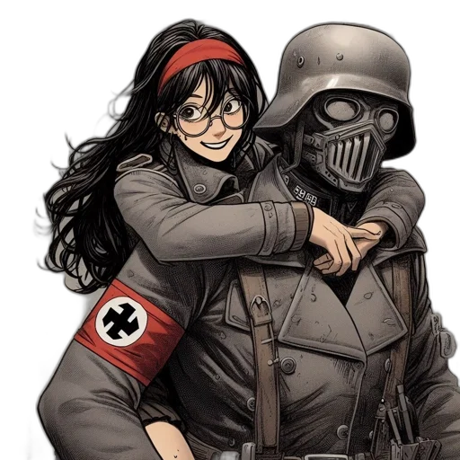 jacket, mask, comic book art, concept art, cartoon, anime, two, individuals transparent PNG cut-out