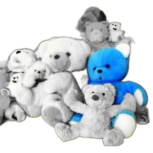 3d render, photorealistic, blue, monochrome, colorful, assortment, stuffed, animals transparent PNG cut-out
