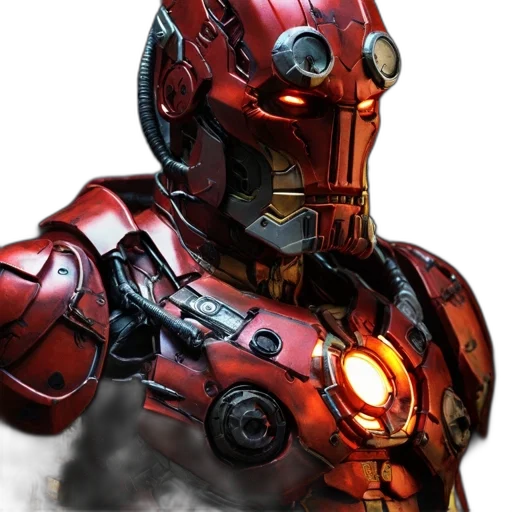 robot, 3d render, concept art, comic book art, photorealistic, red, detailed, model transparent PNG cut-out