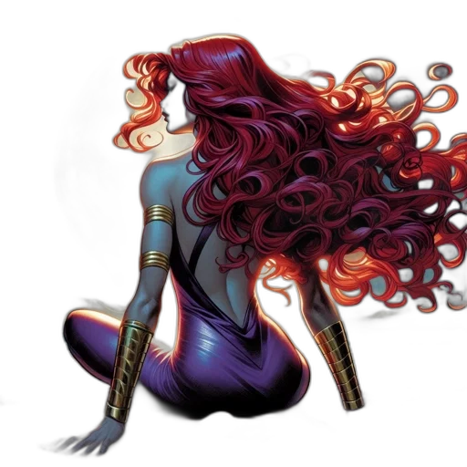 hair, comic book art, concept art, fantasy art, cartoon, red, dark, woman transparent PNG cut-out