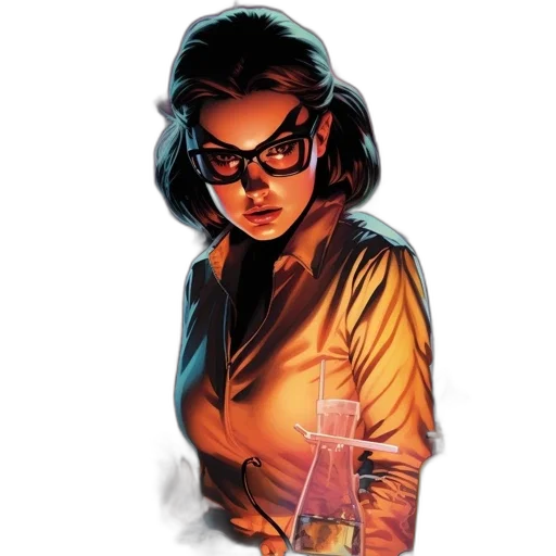staff, jacket, comic book art, concept art, cartoon, cyberpunk, neon lights, woman transparent PNG cut-out