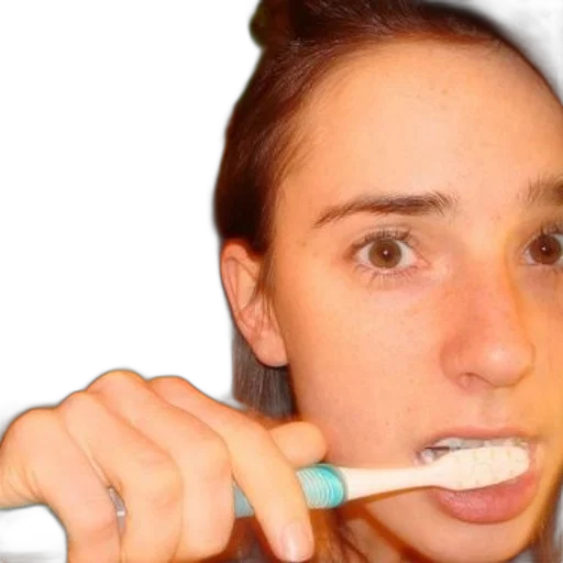 staff, jewelry, face, photorealistic, person, brushing, their, teeth transparent PNG cut-out