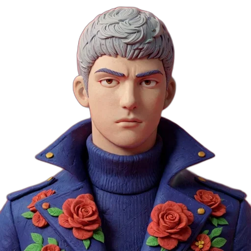 jacket, face, photorealistic, 3d render, vaporwave, concept art, sculpted, figure transparent PNG cut-out